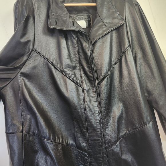 Vintage Black Leather Coat Jacket Midi 90s 1990s Womens Size 1X Loose Oversized - Picture 4 of 15